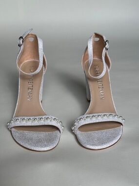 Stuart Weitzman Wedding Rare Nearlynude Demipearl Sandal 80mm 3.2in SZ 8
